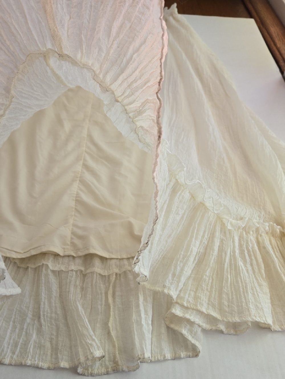 12th Tribe Dahlia Baby Yellow Cream Ruffled Maxi Skirt Elegant Boho Style, M - Picture 7 of 9